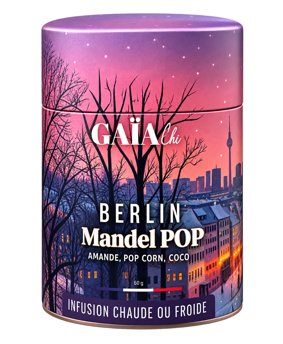 Boîte d'infusion Berlin Mandel POP Gaïa Chi, amande grillée, pop-corn et coco
