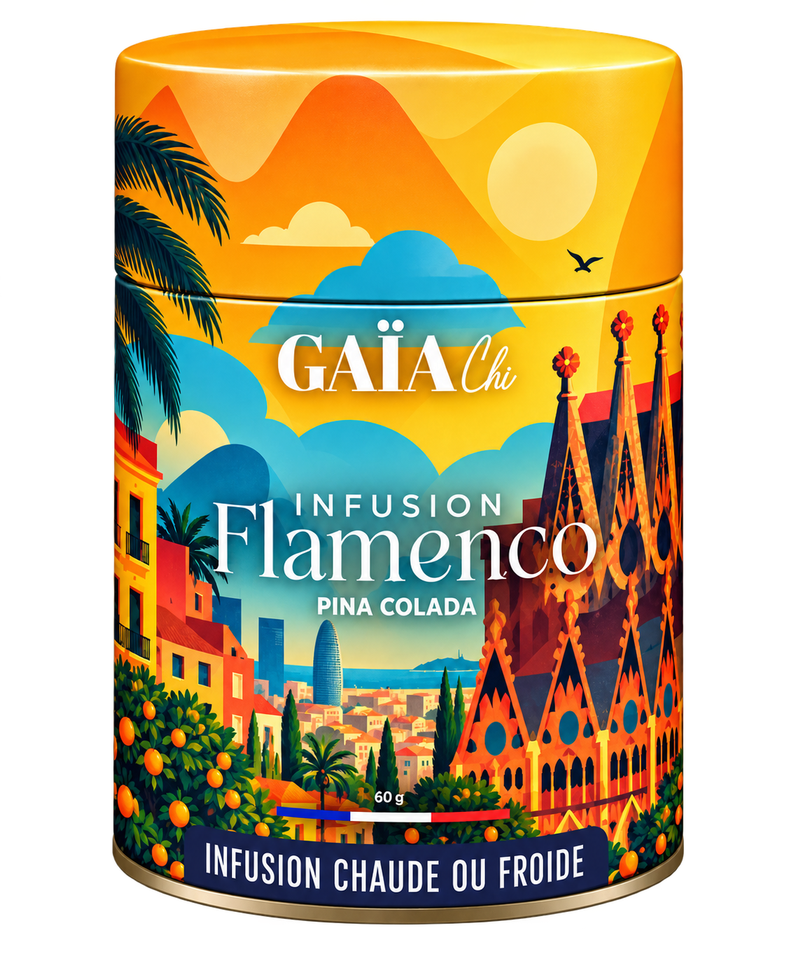 Boîte d'infusion Flamenco Gaïa Chi sans théine, piña colada ananas et coco