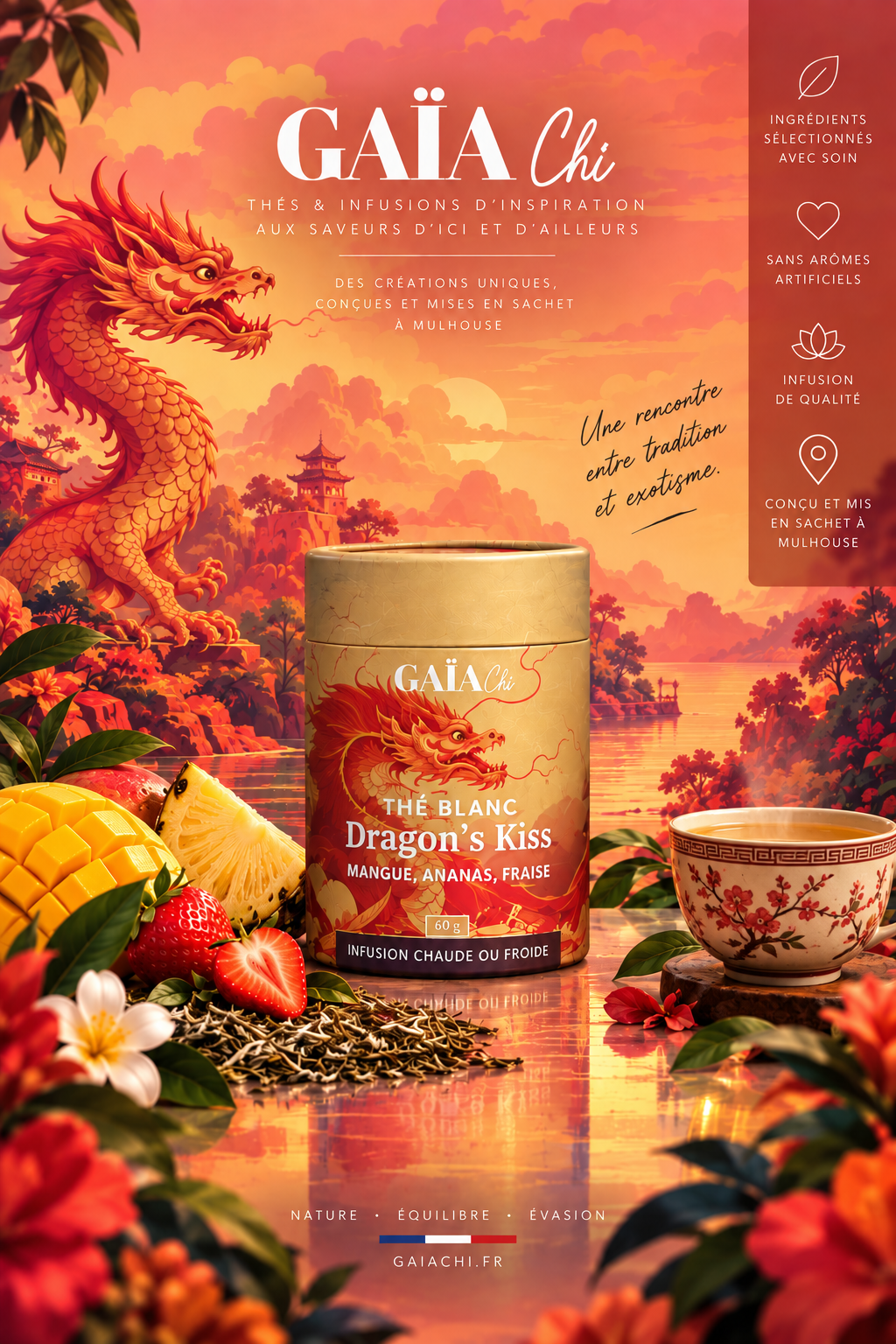 Thé blanc Dragon's Kiss - Mangue Ananas Fraise - Gaïa Chi